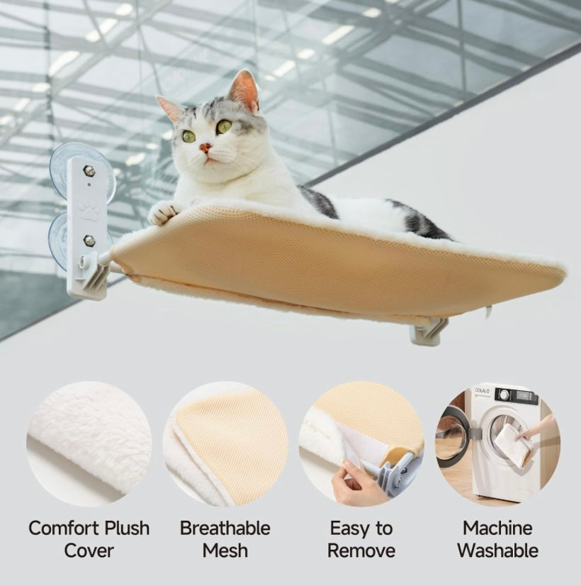 Heavy Duty Cat Window Hammock with Steel Frame and Indoor Foldable Cat Bed with Strong Suction Base, Hanging Cat Bed