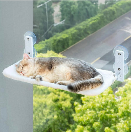 Heavy Duty Cat Window Hammock with Steel Frame and Indoor Foldable Cat Bed with Strong Suction Base, Hanging Cat Bed