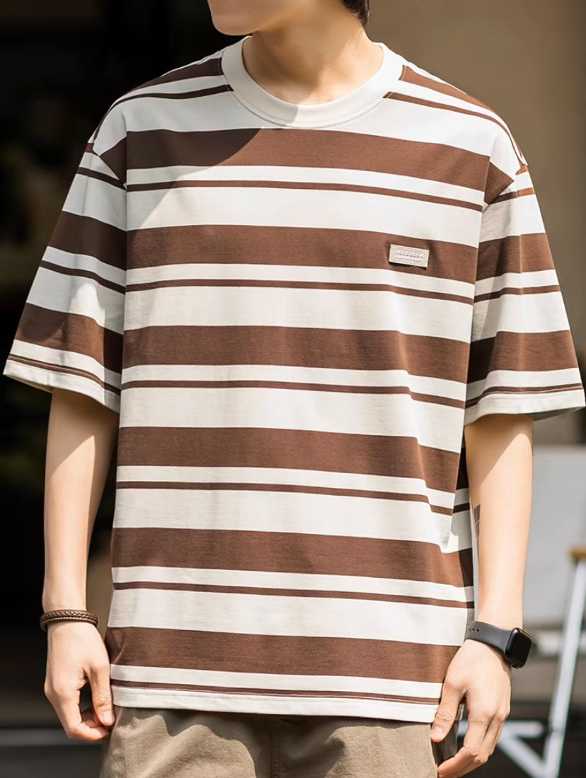 Men's Summer Slim Fit Fashion Brand Round Neck Striped T-shirt