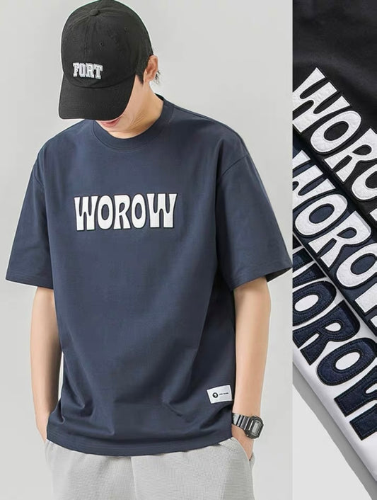 Tmall WOODSOON Short Sleeve T-shirt Men Summer Loose O-neck T-shirt Heavy Letters Fashion Brand Men's Tops Versatile