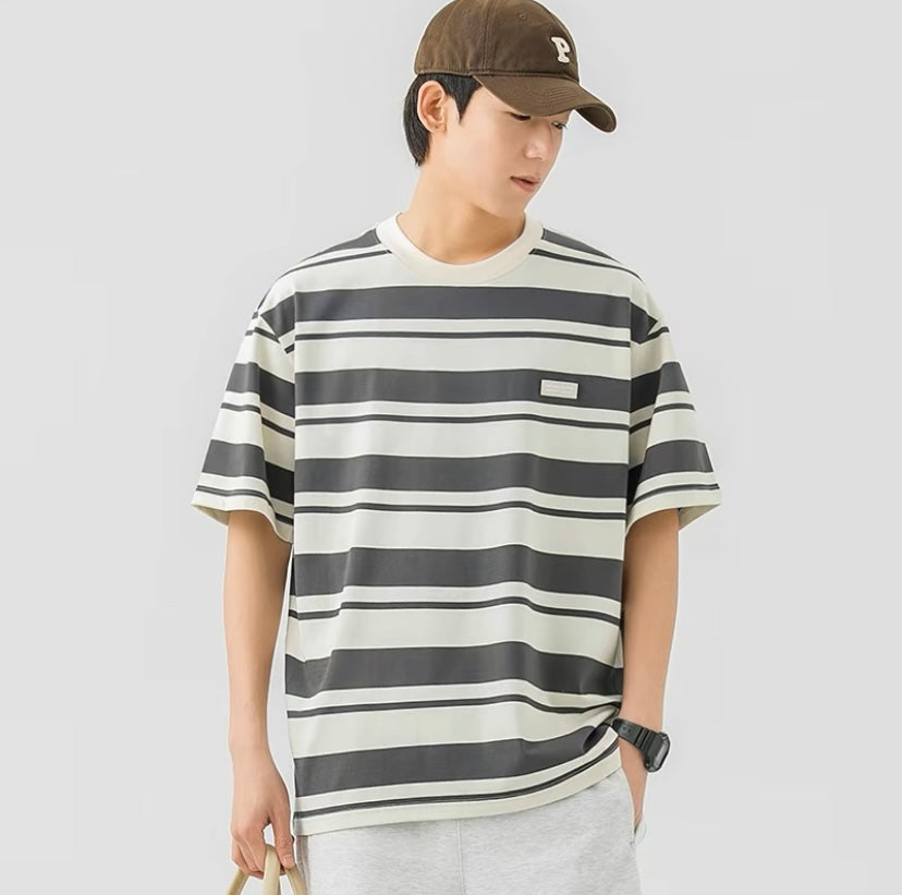 Men's Summer Slim Fit Fashion Brand Round Neck Striped T-shirt