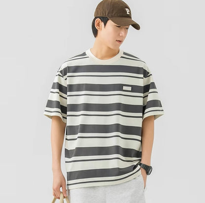 Men's Summer Slim Fit Fashion Brand Round Neck Striped T-shirt